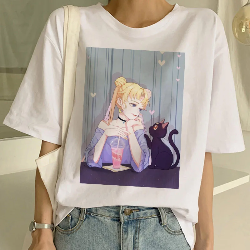 Сейлор Мун летняя новая модная футболка Женская Harajuku с коротким рукавом забавная