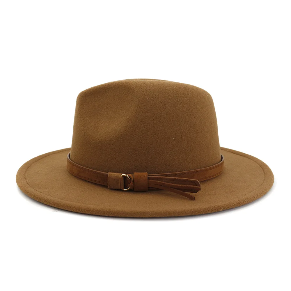 Осенняя и зимняя одноцветная шляпа с полями, шляпа для путешествий, шляпа-федора, джаз, Панама, шляпы для женщин и девушек 17