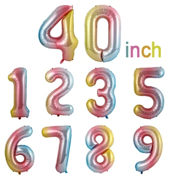 

40inch Iridescent Rainbow Color Number Foil Balloons Birthday Wedding Party Decoration Digital Balloon Number Air Ballon Globos