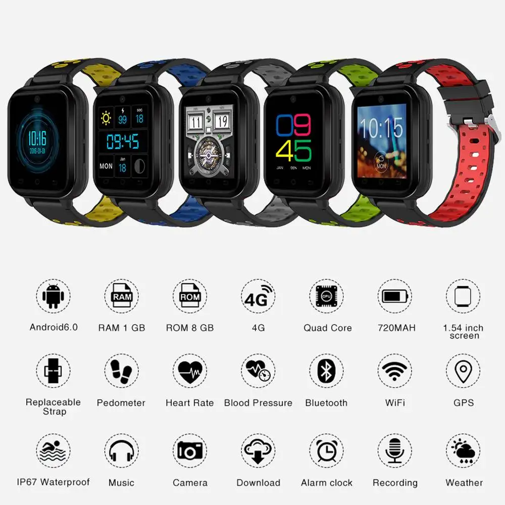 2019 4G Smart Watch Kids IP67 Waterproof Android 6.0 MTK6737 1GB 8GB SmartWatch Phone Heart Rate Sim Card Men Women Smartwatch