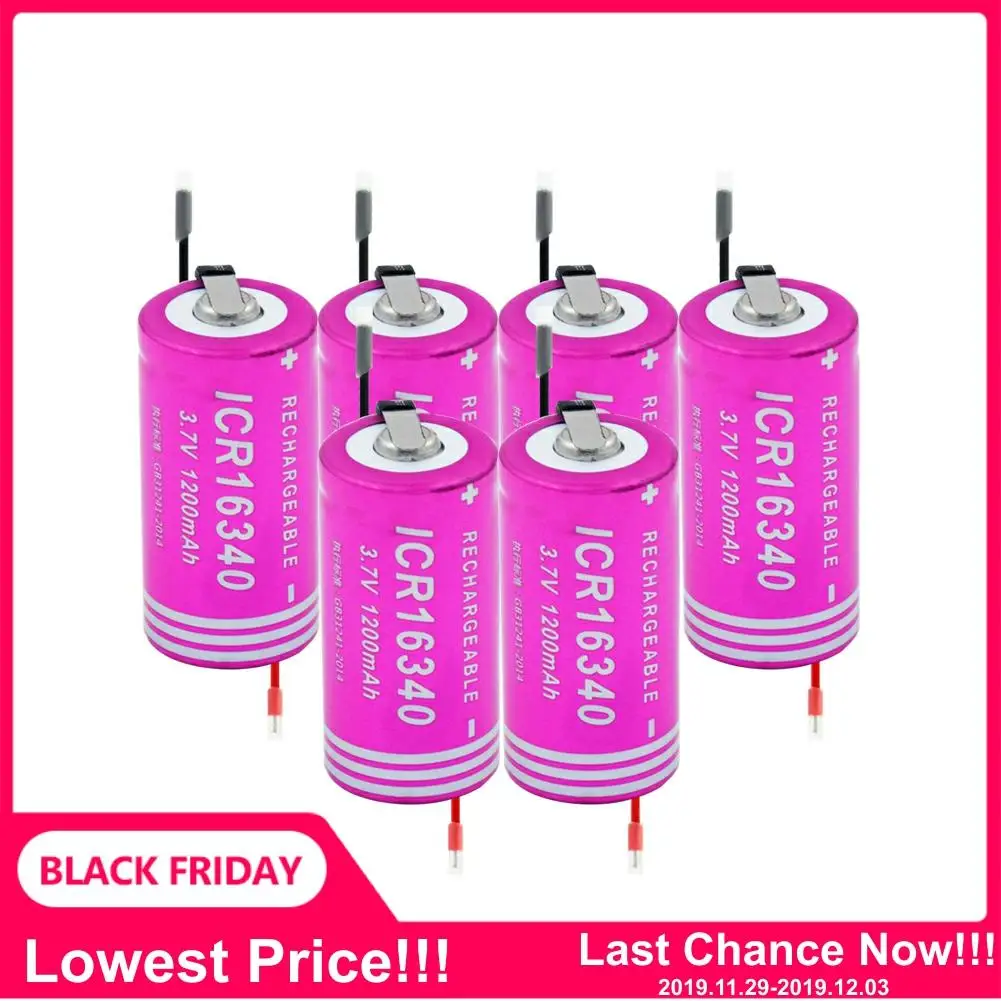 

6/8/10 Pcs Rechargeable K123A 16340 Li Ion Battery 3.7V Volt 1200mAh 16340 5018LC Torch Flashlight Replacement Battery Cells