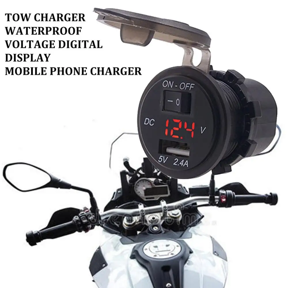 

12V USB Motorcycle Charger Waterproof Voltage Meter Digital Display Mobile Phone Charger Power supply with Switch