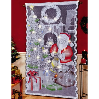 

Colorful Christmas LED Light Window Curtain Santa Knitted Lace Door Curtain Wall Decoration Roman Curtain Xmas Home Decor D30