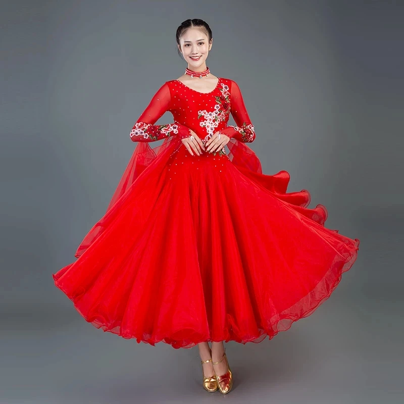 Big Swing Green Ballroom Dance Competition Dress With Rhinestones Waltz Dress Social Sance Rumba Dance Costumes Ball Gown