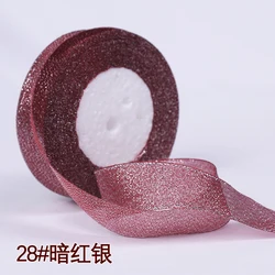 Metallic Glitter Ribbon - 25 Yards of Gold & Silver Sparkle for Crafts, Sewing, and Gift Wrapping (Dark red silver)