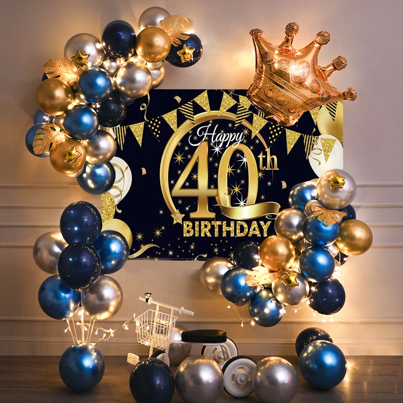 60th Birthday Party Decorations Gold Blue Metallic Balloons ...