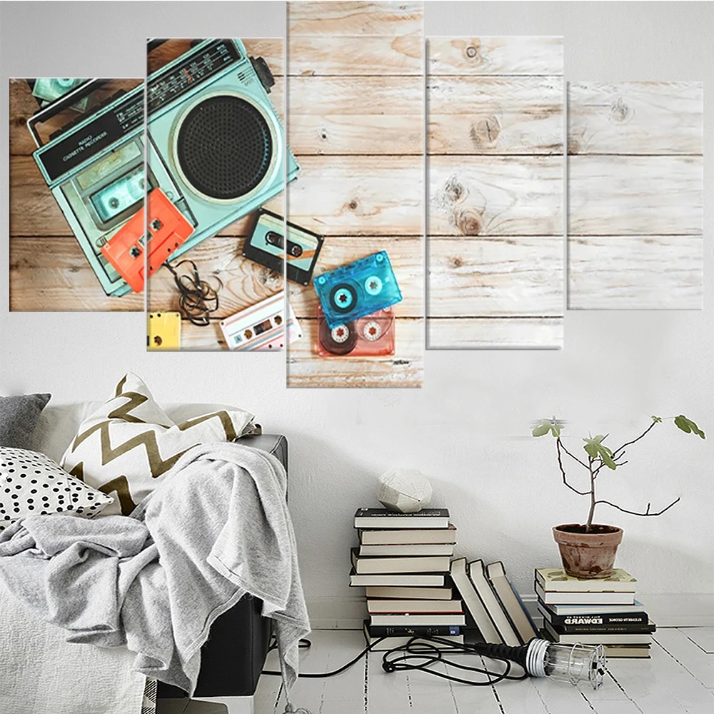 5 Pieces Wall Art Canvas Painting Radio Cassette Player Multi Poster Home Decoration Modular Pictures Modern Living Room | Дом и сад