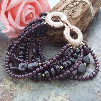 

H101612 7 Strands 8" Multi Shape Garnet Bracelet CZ Clasp