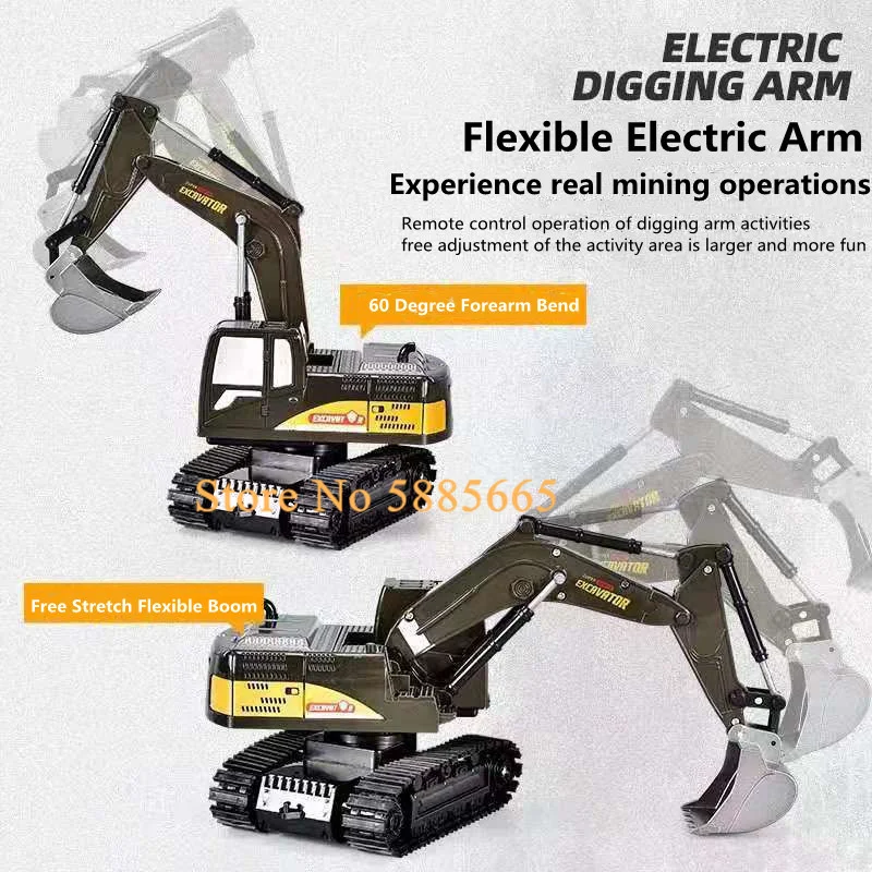 1:24 All-Terrain Driving Remote Control Excavator 680 Degree Work Rotating 30Min Bright LED Lights Simulation Sound RC Trck Toy 3