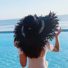Wholesale 8 Colors Raffia Big Beach Hats For Women Wide Brim Sun Hat ladies Hollow Breathable Summer Cool Straw Hat S1118