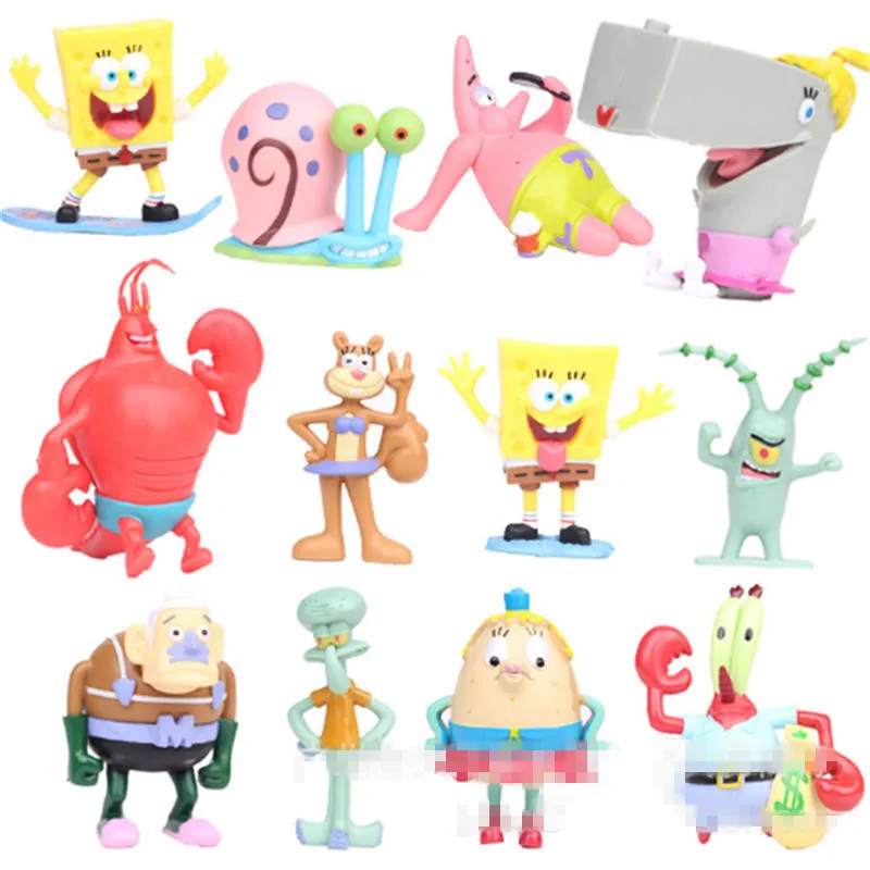 

12pcs/set Anime Sponges-Bobs Movie Doll Crab boss The octopus Model Cute Model toy Cake Decoration
