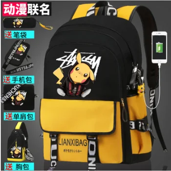 

Pokemon USB Port Backpack Casual Zipper School Bags Students Cartoon Pikachu Book Boys Man Large Capacity Travel Mochila