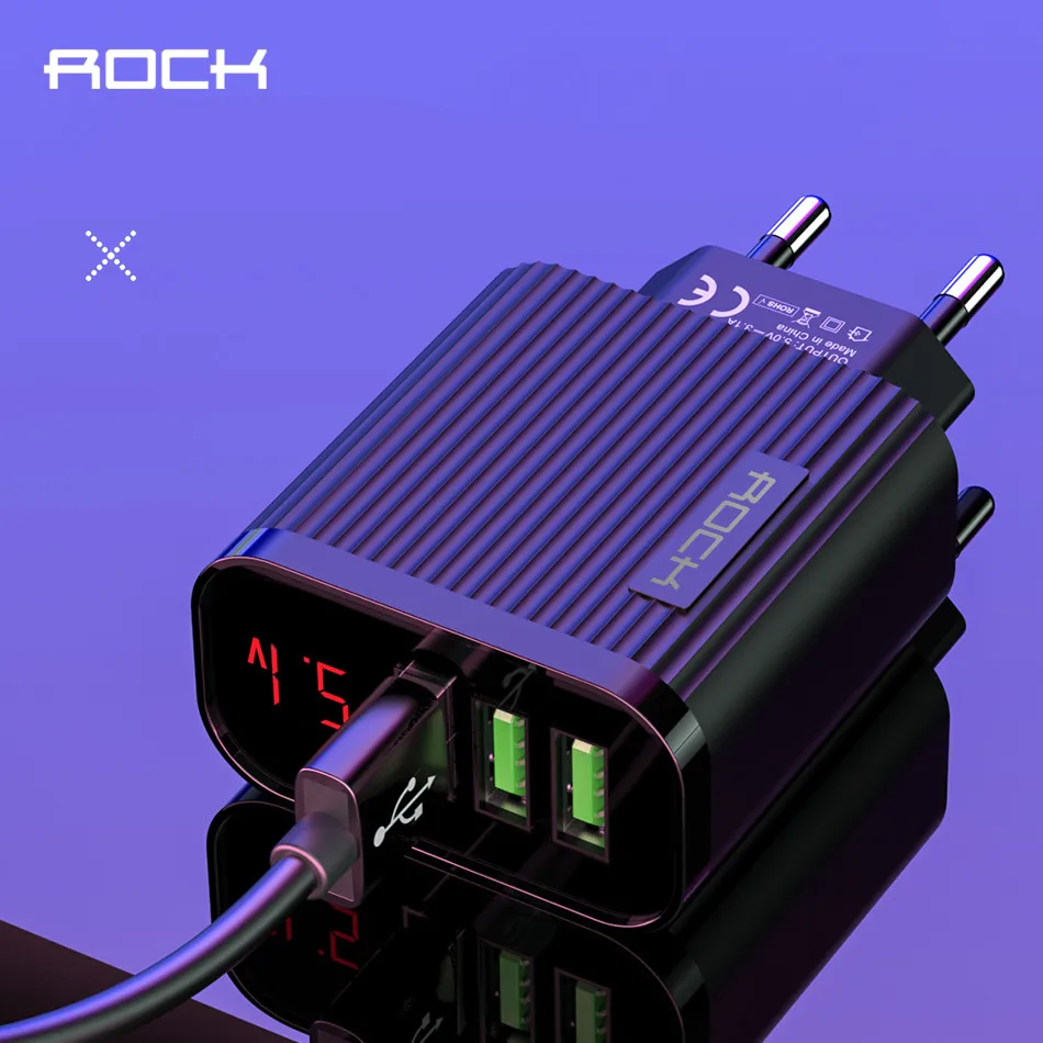 Рок светодиодный дисплей 3 порта USB зарядное устройство для телефона