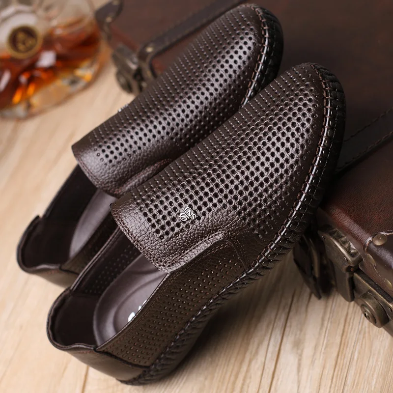 

Men Shoes for Casual Porous Sandals Leather Boot Scholar Foot Covering Slip-on Leath
