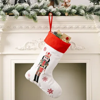 

Christmas Stockings Linen Kids Gift Candy Treat Bag Xmas Tree Pendant Nutcracker Fireplace Home Hanging Ornaments Decor Socks