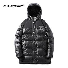 H. S. Bonnie Мужская зимняя теплая белая куртка на утином пуху с капюшоном, Мужская Черная куртка, парка, jaqueta masculino chaqueta hombre