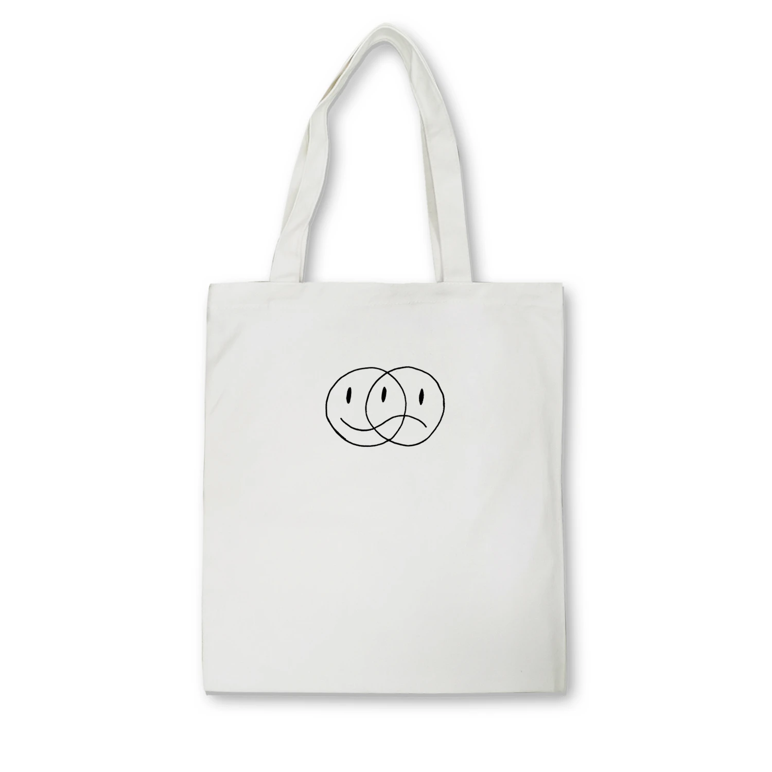 Bolso de lona minimalista con estampado de dibujos animados para mujer, bolsa de lona de gran capacidad, de tela, reutilizable, para ir de compras en la playa, color blanco y negro