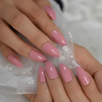 

Plain Nails with UV Gel Thin Stiletto False Nails Coral Pink Like A Smile Shiny Color Nail Art Tips