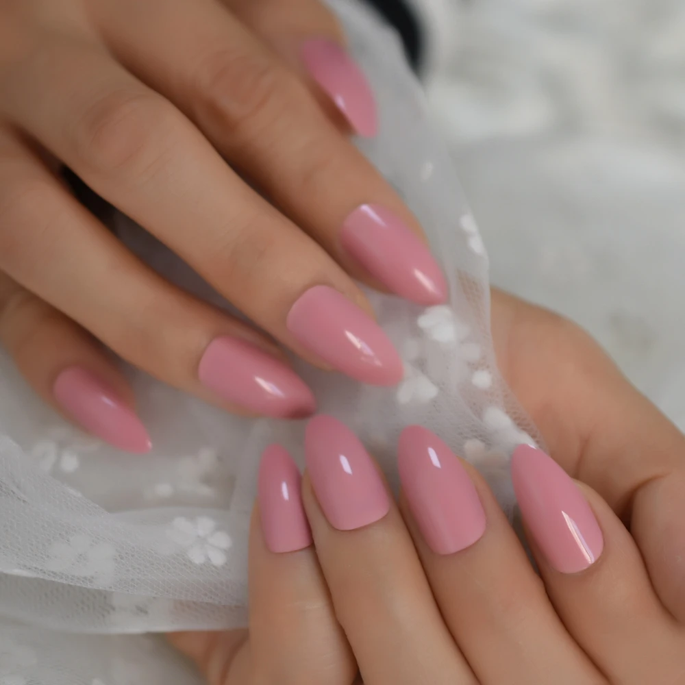Plain Nails With Gel Thin Stiletto False Nails Coral Pink Like A Smile  Shiny Color Nail Art Tips - False Nails - AliExpress