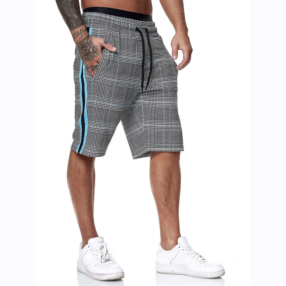 Pantalones cortos clásicos de verano para hombre, Shorts de playa a cuadros, elásticos con rayas laterales, pantalones cortos de cintura con bolsillos, informales, a la moda, 2020