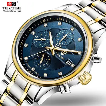 

TEVISE Luxury Classic Automatic Mechanical Men Watches Fashion Moon Phase Calendar Gentleman Waterproof Diamond Wrist Watches