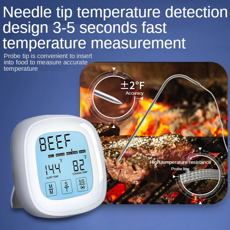 

Smart Food Thermometer, Food Oil Temperature Oven Timer Red Wine Meat Steak Barbecue 3-5 Seconds Fast Measurement