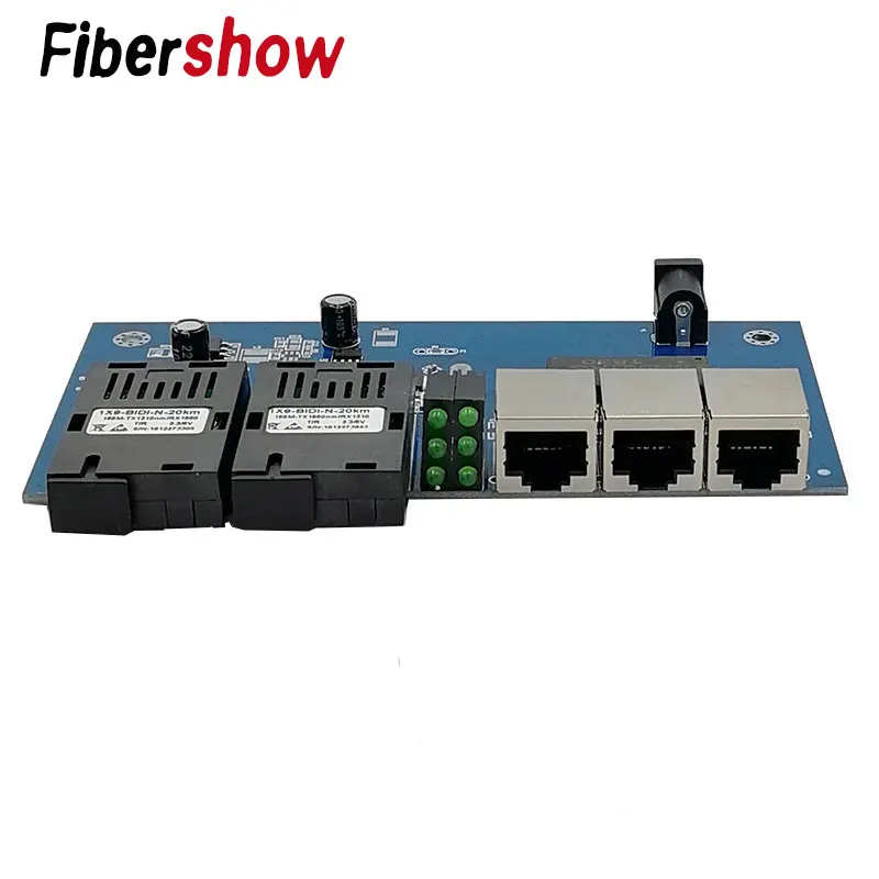 Fast Ethernet волоконно-оптический медиа конвертер одиночный режим 3 RJ45 2 SC волокно 10/100 м Порты и разъёмы PCBA