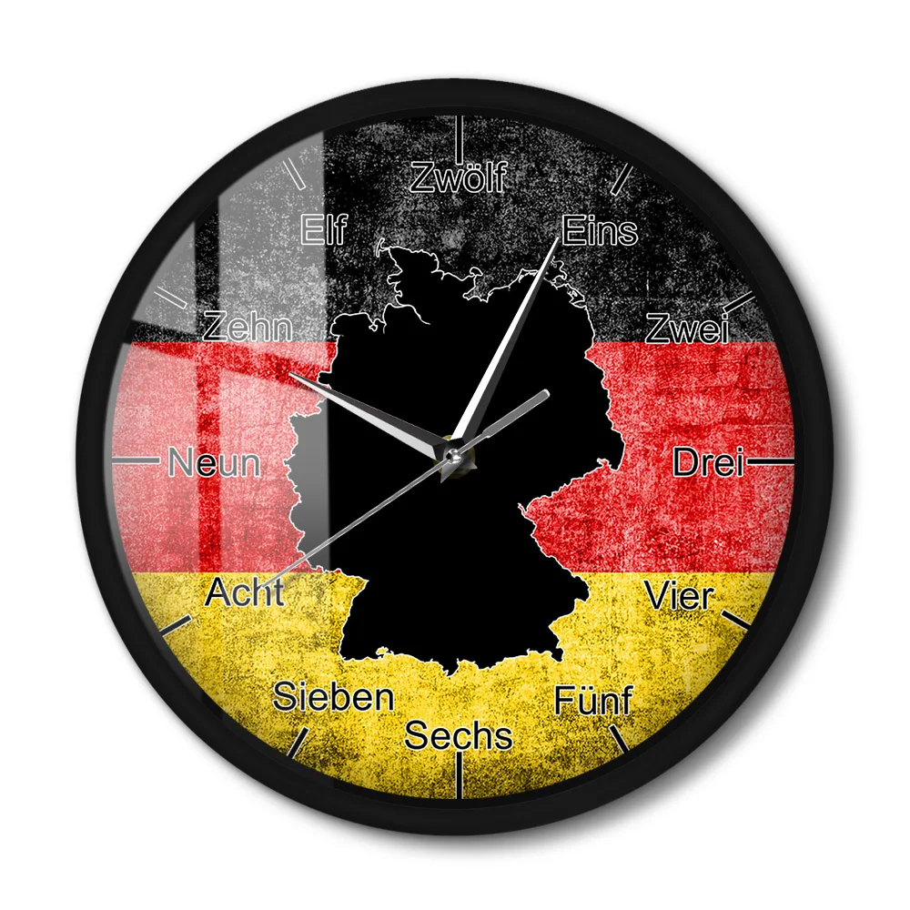 German Map Flag Non Ticking Wall Clock With LED illumination