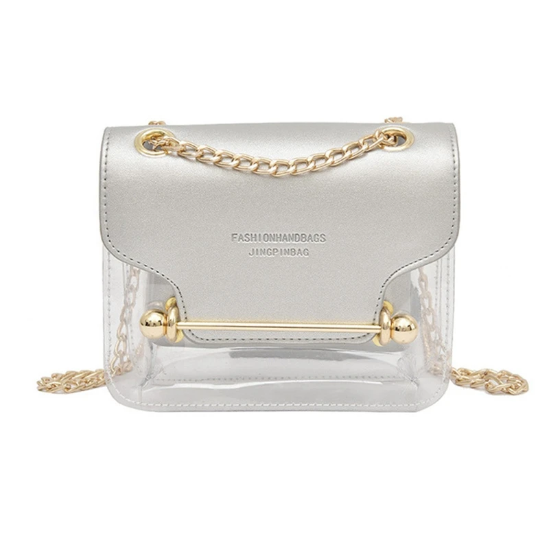 

Fashion Women Design Small Square Shoulder Bag Clear Transparent Pu Composite Messenger Bags New Female Handbags Silver