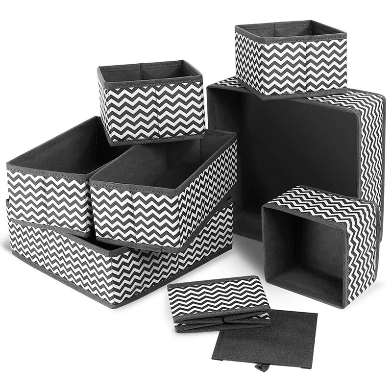 Fabric Dresser Drawer Dividers Set of 8 Wardrobe Closet Organizers Foldable Storage Box for Socks Underwear Bras Ties Toys |