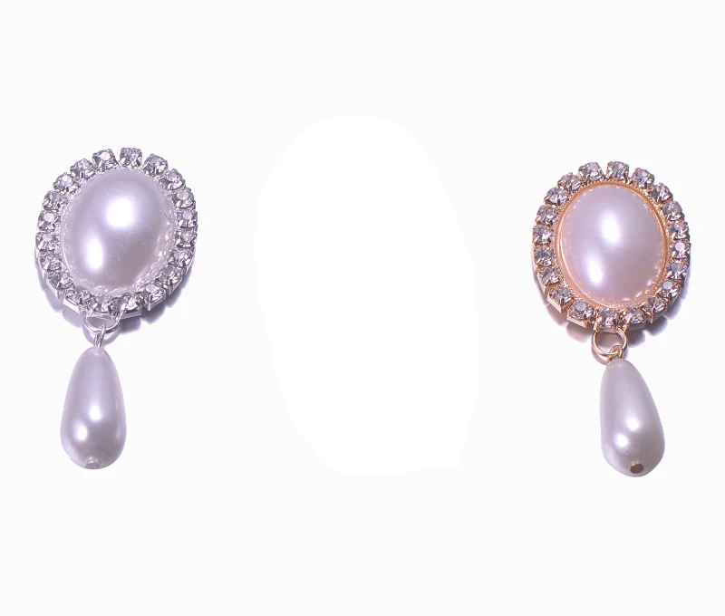 L0496) 50 pcsdroplet пуговица с хрусталем и жемчужиной, чистый белый жемчуг, плоская спинка, серебро или светло-золотое покрытие