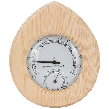 

Retail 2 in 1 Thermo Hygrometer, Drop Shaped Wood Thermometer Temperature Humidity Meter Sauna Steam Room Accessories