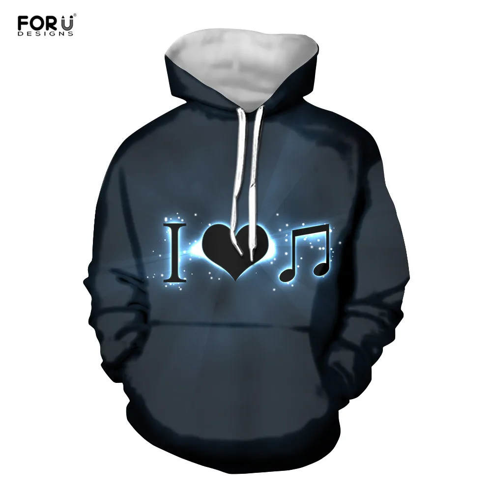 FORUDESIGNS I Love Music черные толстовки для женщин с длинным рукавом модные толстовки спортивный костюм Повседневная зимняя одежда мужская Толстовка