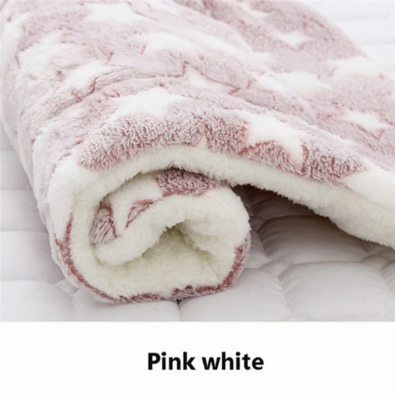 light pink star Мягкий фланелевый коврик для питомца, кровать для собаки, зимнее плотное теплое одеяло для кошки, собаки, щенка, спальный чехол, полотенце, подушка для маленьких, средних и больших собак - Цвет: light pink star