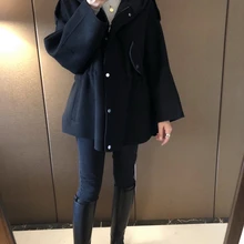 Женское пальто с капюшоном, повседневное свободное шерстяное пальто с карманами