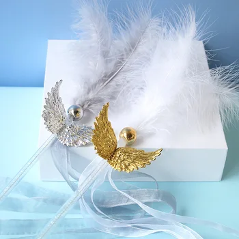 

Pet Cat Handmade Plush Big Feather Angel Wings Pearl Gauze Tassels Cat Teaser Plush Interactive Toy