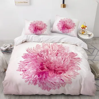 

Pink Bed Linen Custom Design Modern Duvet Cover Sets Pillow Slips King Queen Super King Twin Size 180*200cm 3D Flower Bedclothes