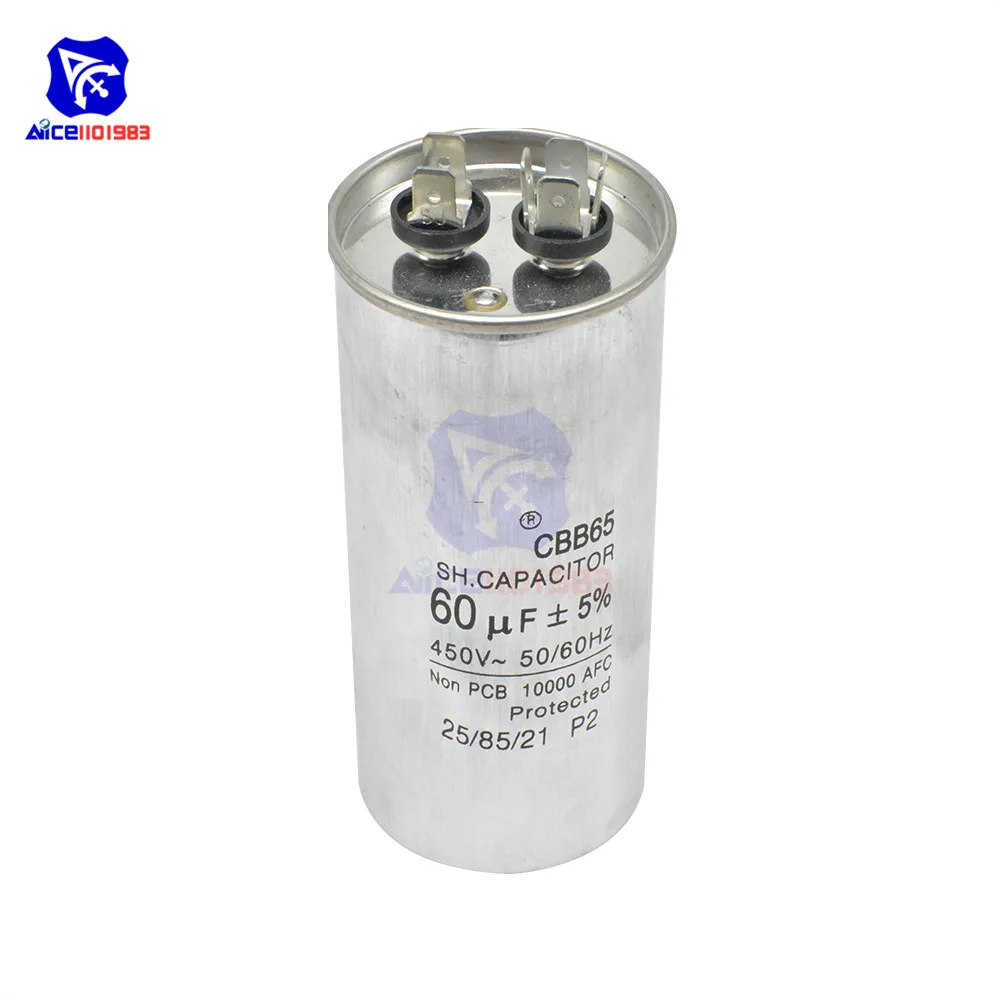 Diymore CBB65 может конденсатор с алюминиевой крышкой, 50/60Hz 450V 60μF ± 5% постоянной ёмкости, универсальный конденсатор кондиционера моторный накопитель переменного тока генератор стиральная машина