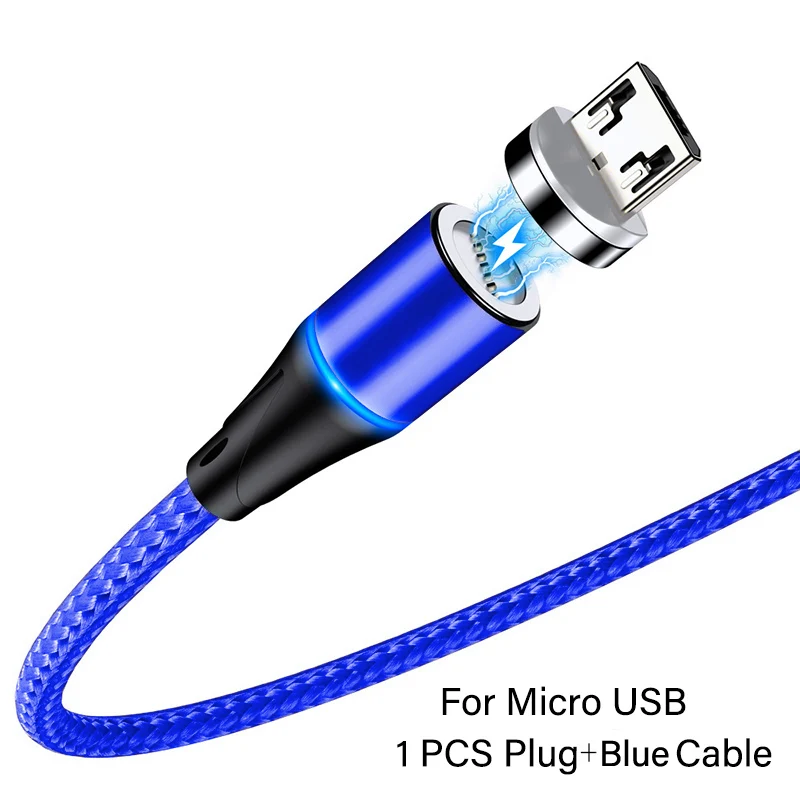 Магнитный кабель 3а 1 м, светодиодный кабель Micro usb type C, магнитный usb-кабель для зарядки iPhone X 7 huawei samsung, зарядный кабель для мобильного телефона - Цвет: For Micro Blue