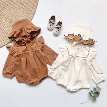 

baby girls boys rompers thicken warm soft long sleeve baby long sleeve jumpsuit with cap sweet baby clothes