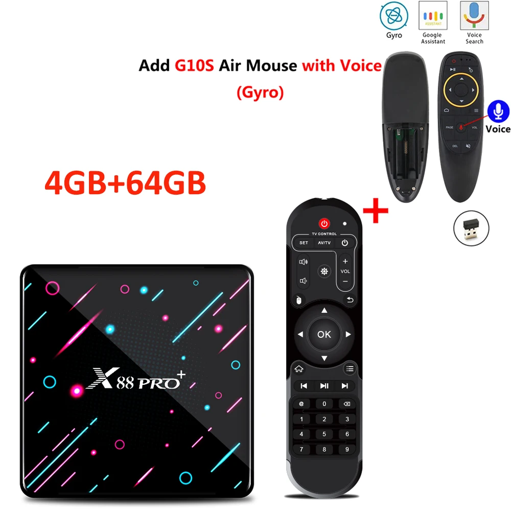 X88 PRO Plus RK3368 Android Tv Box Android9.0 4 Гб DDR3 32GB64GB 8Octa-core 4K(3840x2160 пикселей) H.265 Media Player Декодер каналов кабельного телевидения компьютерной приставки к телевизору - Цвет: 4GB 64GB  add G10S