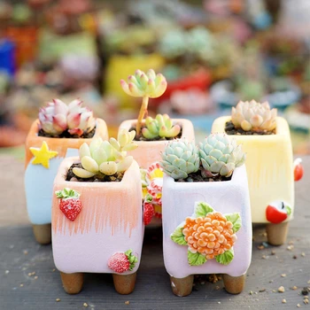 

Fresh with Flowers Three-dimensional Cartoon Cute Thumb Multi-meat Flower Basin Hand-painted Sand Glaze Thick Ceramic Breathable