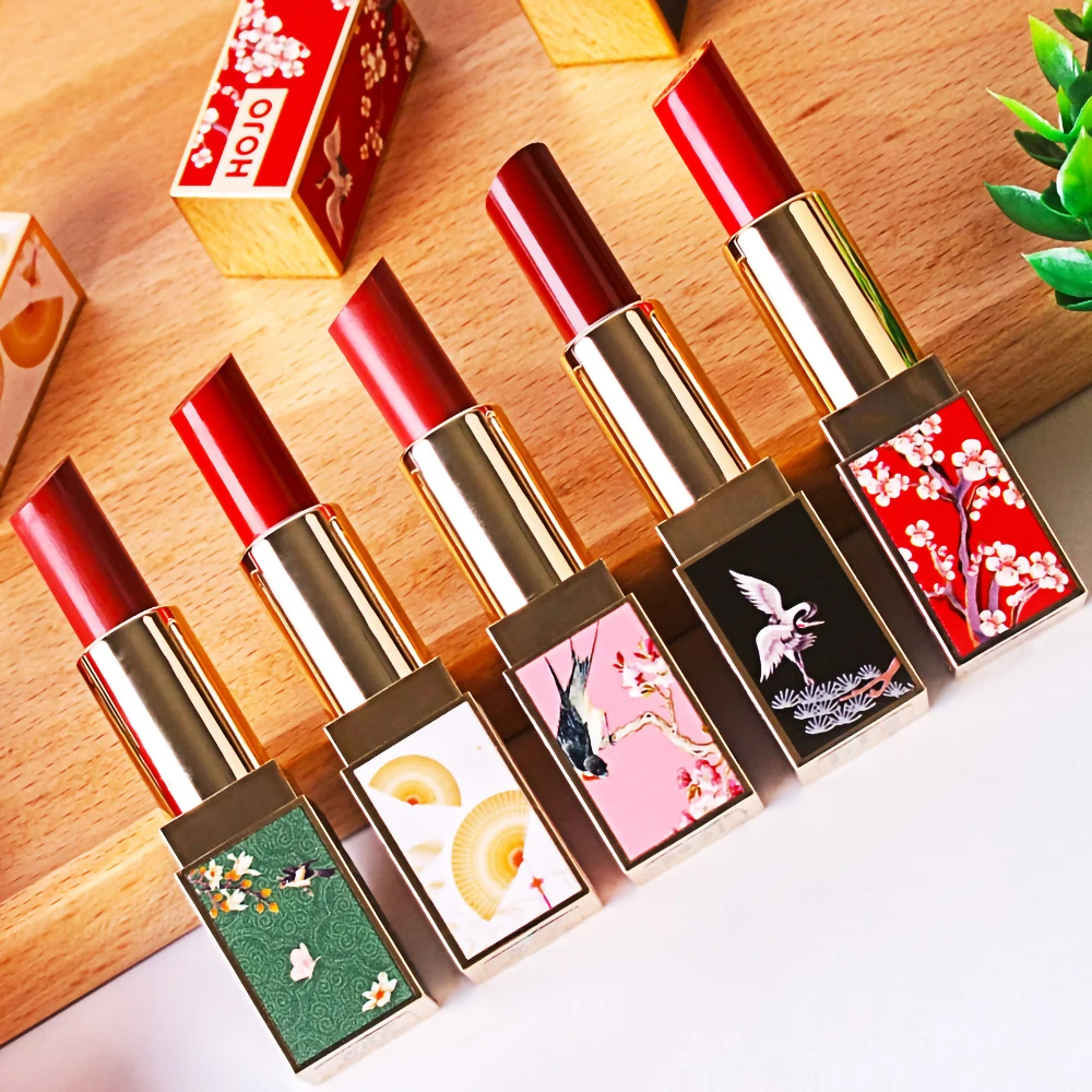 HOJO 5 Colors court style Lipstick Moisturizing Waterproof Long Lasting Lip Stick Cosmetic Makeup Chinese Style Easy to Wear HOJO 5 Colors court style Lipstick Moisturizing Waterproof Long Lasting Lip Stick Cosmetic Makeup Chinese Style Easy to Wear