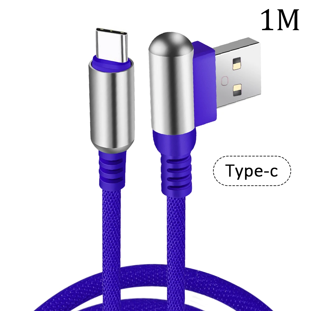 USB Type C Cable 90 Degree elbow Nylon Braided 1M Fast Charging Data Cable for Samsung s8 s9 For Oneplus For Huawei Type-C Cable - Цвет: Blue