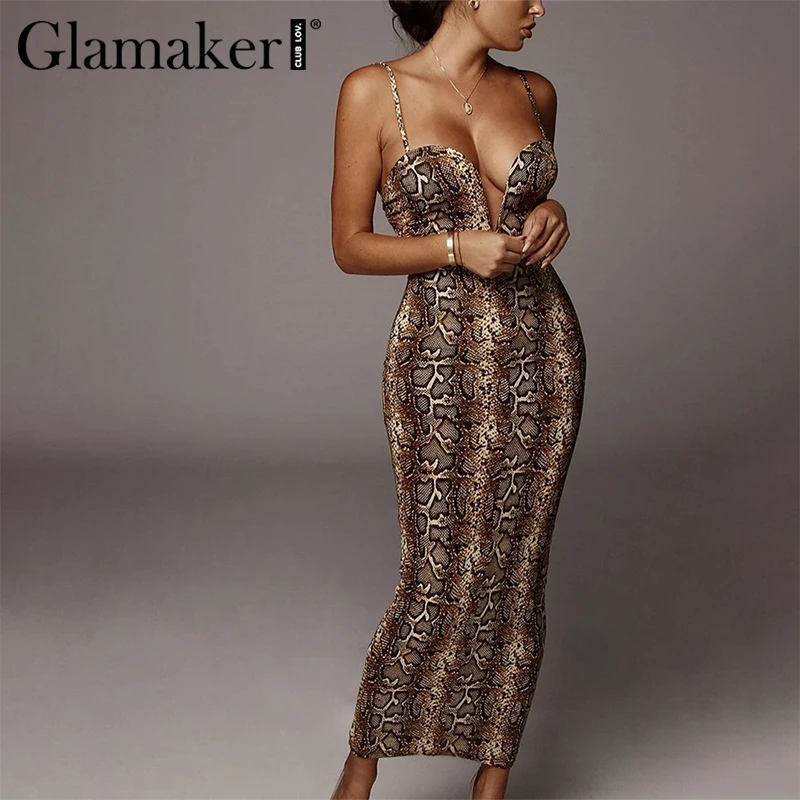 Glamaker, длинное платье с леопардовым принтом, женское облегающее платье без рукавов с глубоким v-образным вырезом, женские сексуальные вечерние платья с открытой спиной, платье-комбинация макси