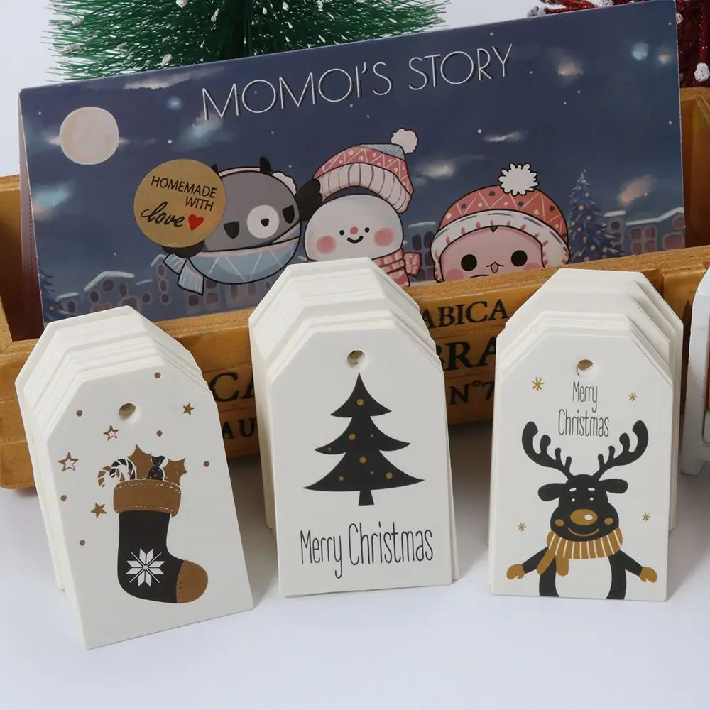 50PCS Christmas Kraft Tags Party Cards Gift Wrapping Xmas Decoration DIY Supplies, kraft paper tags, gift label tags, handmade tags
