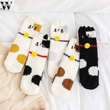 Новинка, 1 пара женских носков с вышивкой в виде милого кота, модные мягкие повседневные носки, свободный размер, удобные домашние носки кораллового цвета