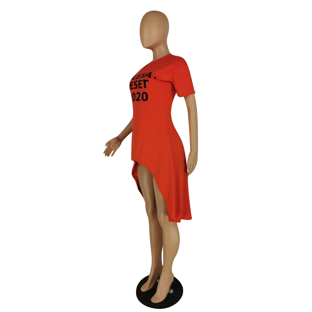 Echoine 2020 Summer Alexa Reset 2020 Letter Print Women O-neck Short Sleeve Irregular Long T-shirt fashion casual Party Tee