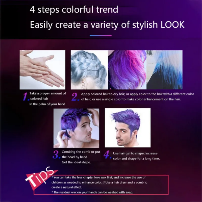 6 kleuren Haar Kleur Wax Wegwerp Niet giftig Tijdelijke Modellering multi-kleur Haar Styling Verven Modder