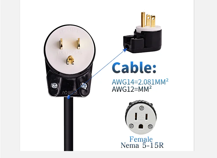 Nema 5-15PT вращающийся на 360 градусов elbowDIY Rewirable AC Plug UL США 3PIN штекер США Япония «сделай сам» штекер
